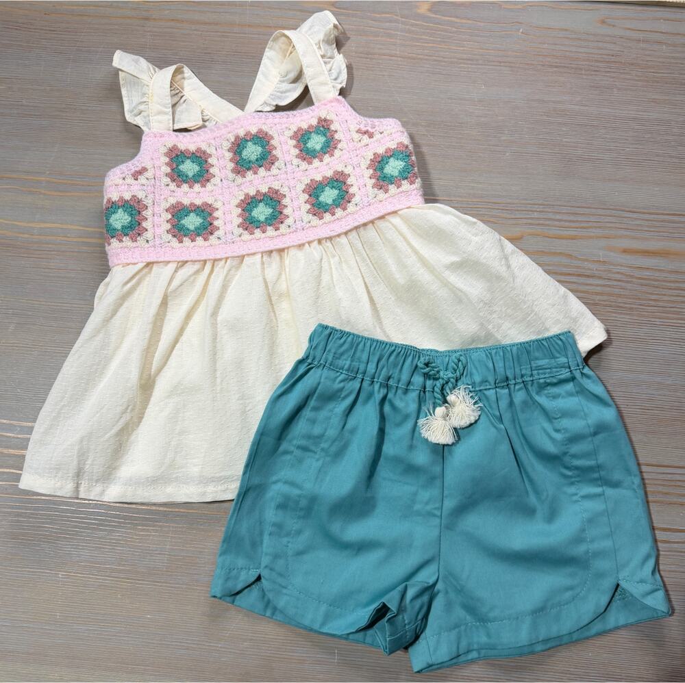 NEW Haute Hippie Kids Little Girl’s Crochet Peplum Top and Short Set (Size 24M)